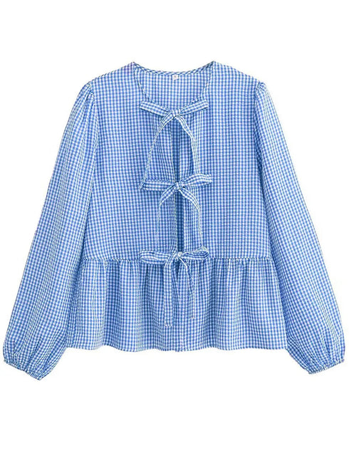 'Adalet' Linen Look Tie Front Smock Blouse - Celes Fashion